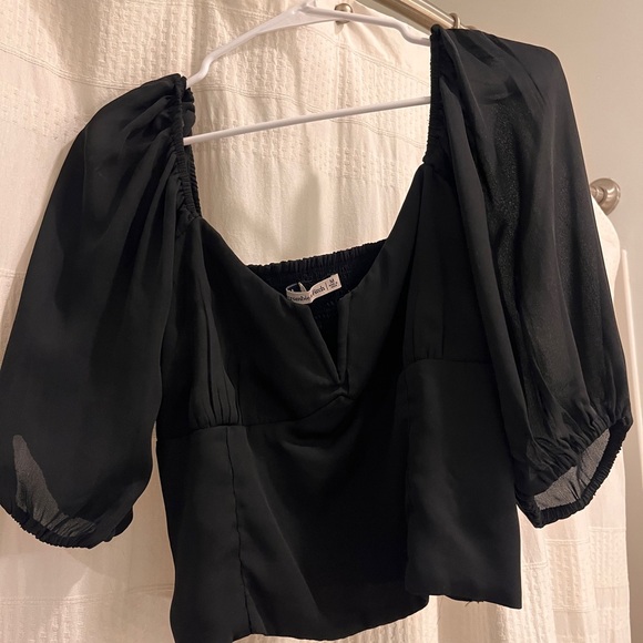 Abercrombie structured v neck puff sleeve going out crop top - Picture 1 of 4